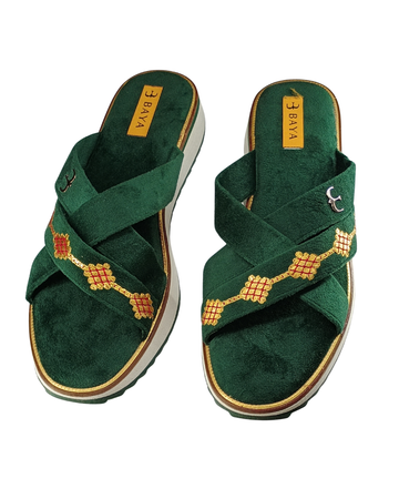 Cross Strips Slippers ( Green )