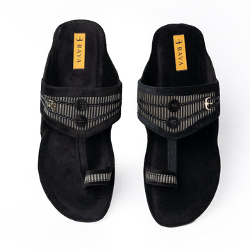 Black Kolhapuri With Two Buttons
